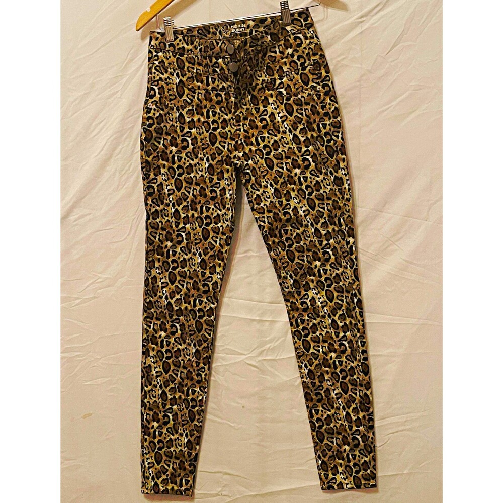 No Boundaries Women's Leopard Print Mid Rise Skinny Stretch Denim Jeans 8